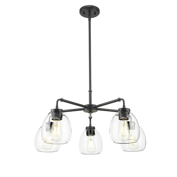 27 In. Matte Black 5-Light Chandelier With Clear Glass Globes