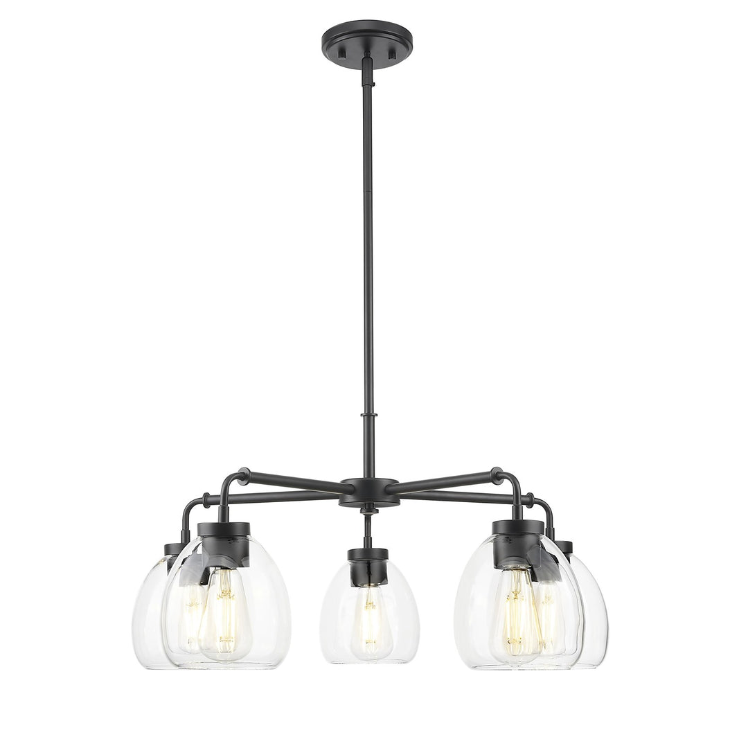 27 In. Matte Black 5-Light Chandelier With Clear Glass Globes