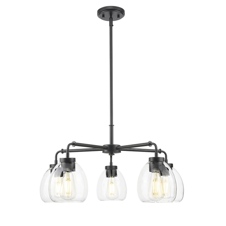 27 In. Matte Black 5-Light Chandelier With Clear Glass Globes