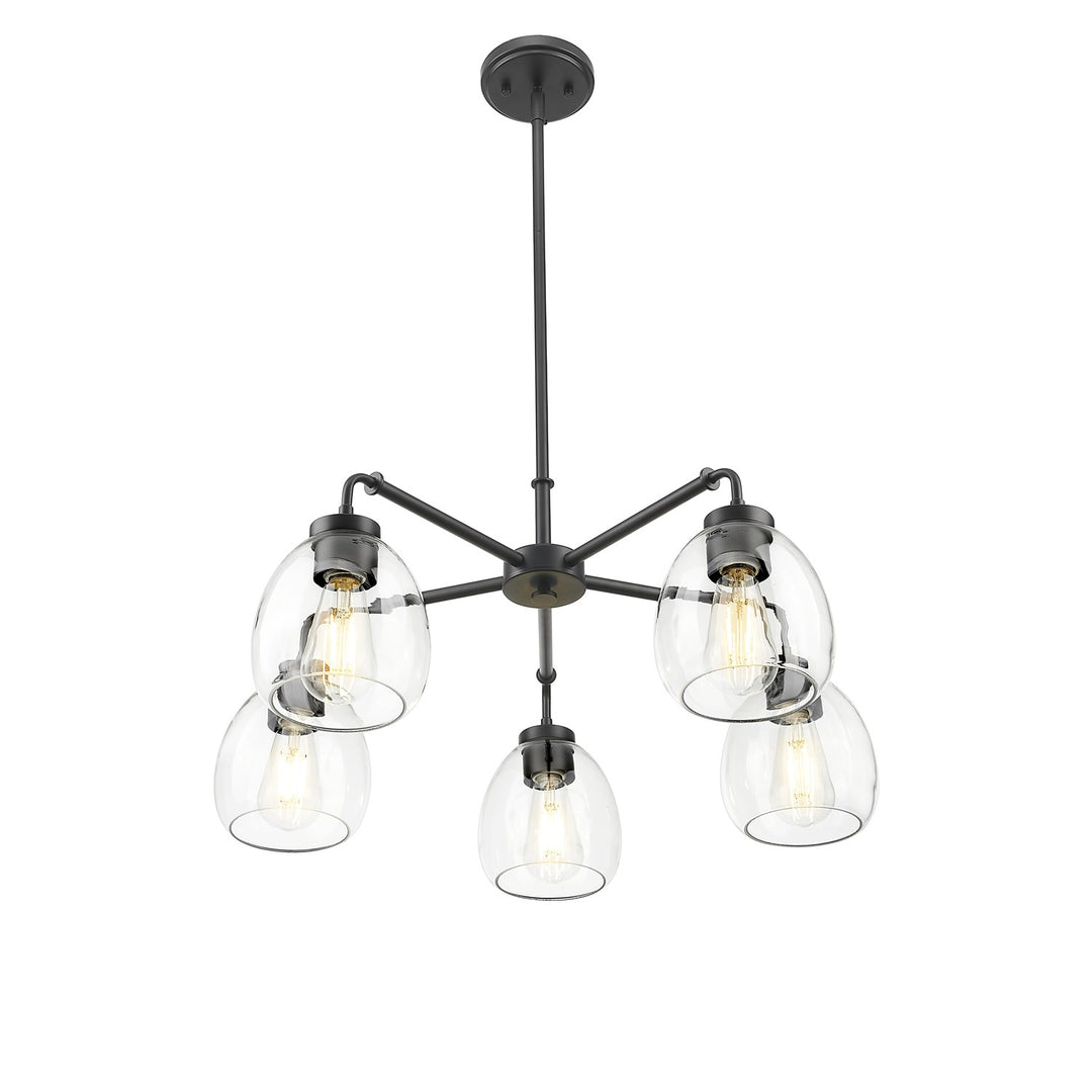 27 In. Matte Black 5-Light Chandelier With Clear Glass Globes