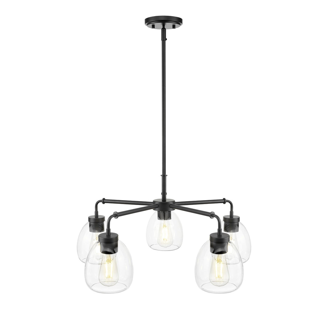 27 In. Matte Black 5-Light Chandelier With Clear Glass Globes