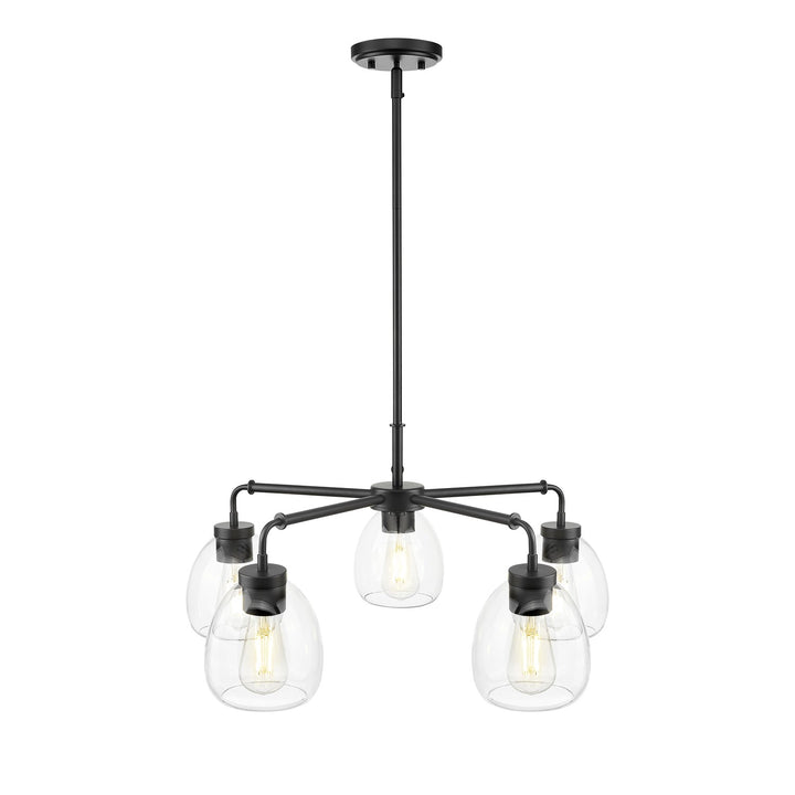 27 In. Matte Black 5-Light Chandelier With Clear Glass Globes