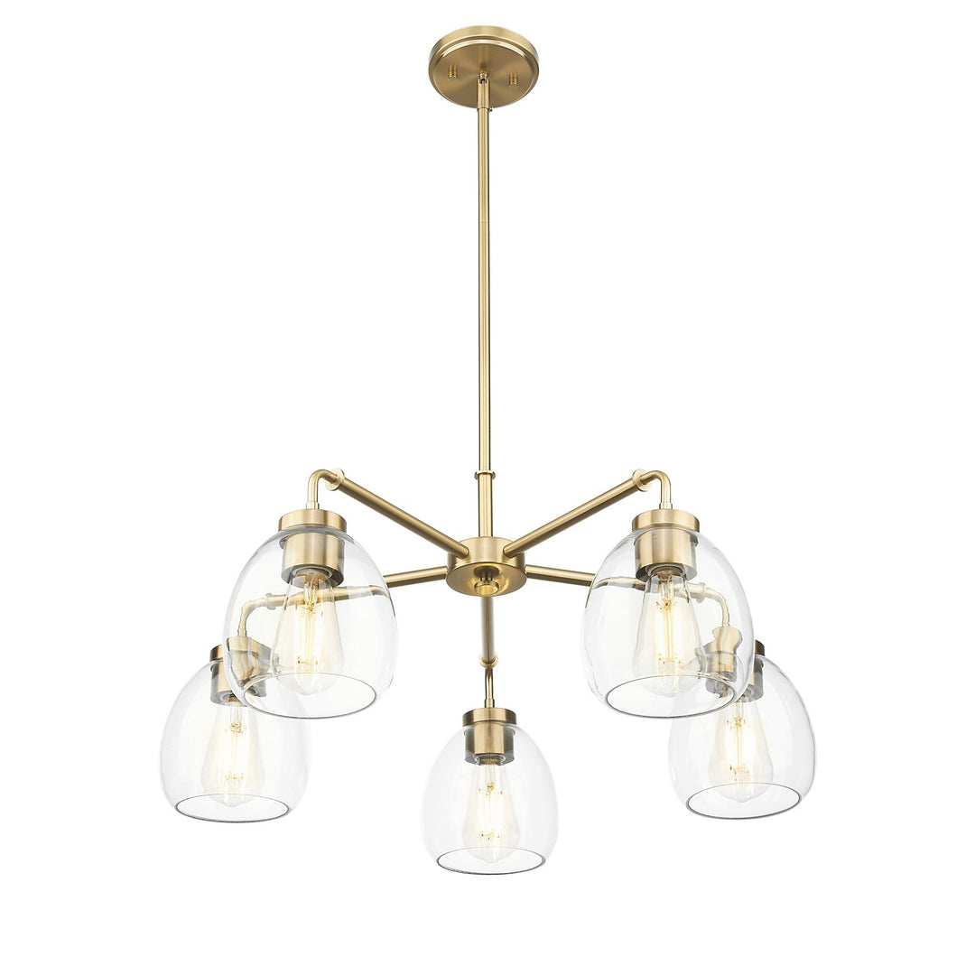 27 In. Brass 5-Light Chandelier With Clear Glass Globes