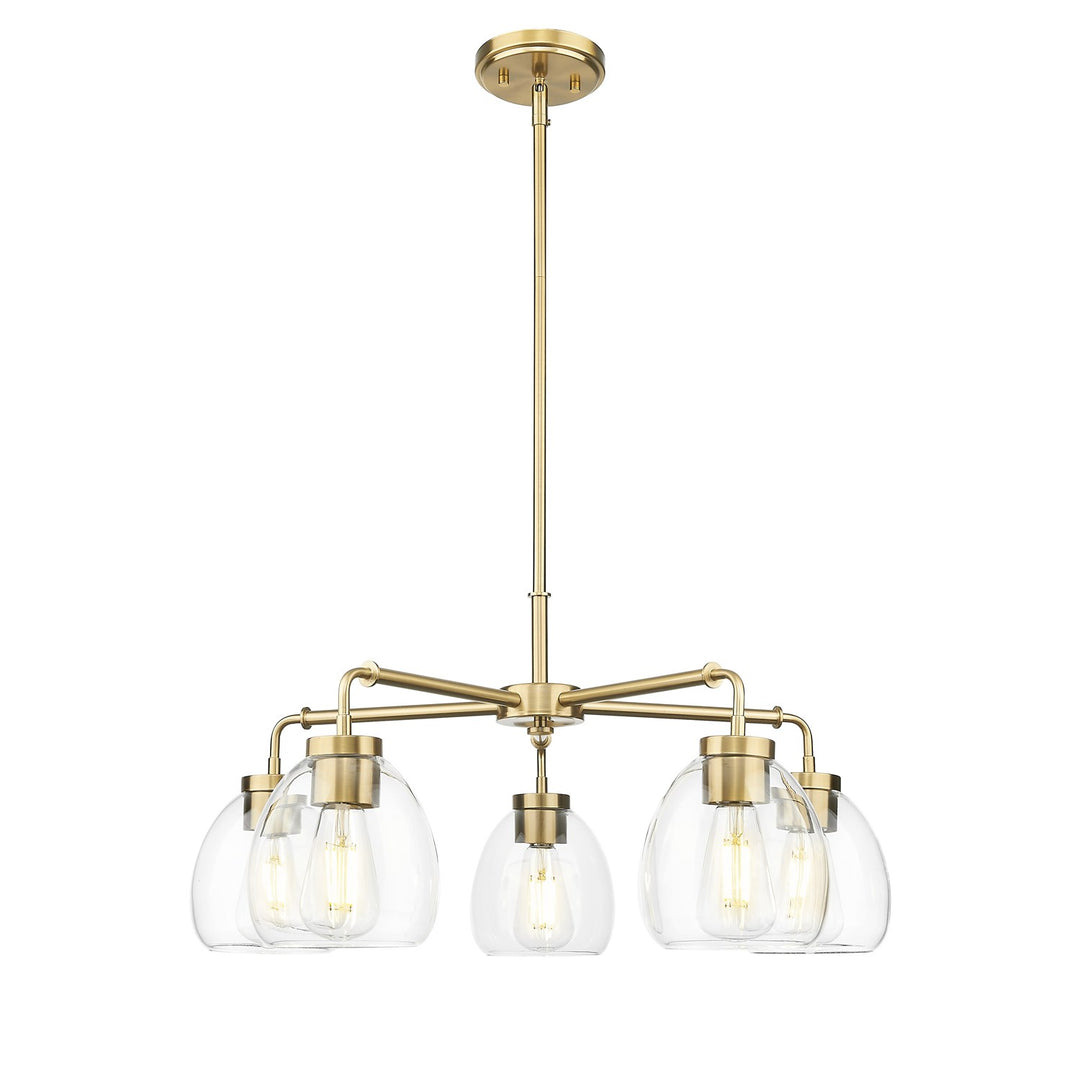 27 In. Brass 5-Light Chandelier With Clear Glass Globes