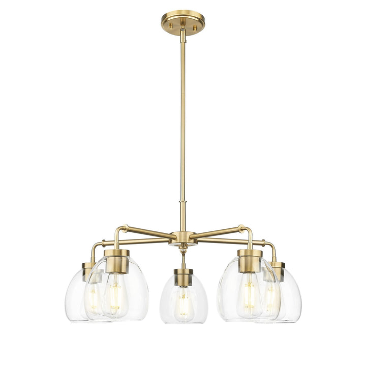 27 In. Brass 5-Light Chandelier With Clear Glass Globes