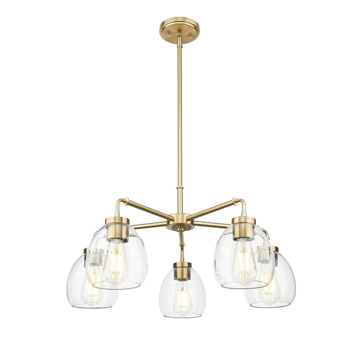 27 In. Brass 5-Light Chandelier With Clear Glass Globes