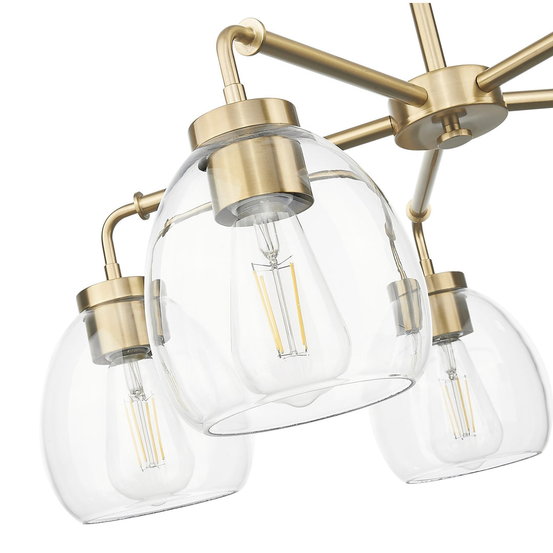 27 In. Brass 5-Light Chandelier With Clear Glass Globes