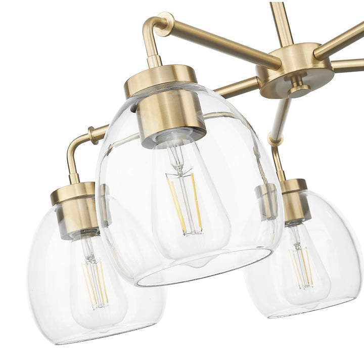 27 In. Brass 5-Light Chandelier With Clear Glass Globes