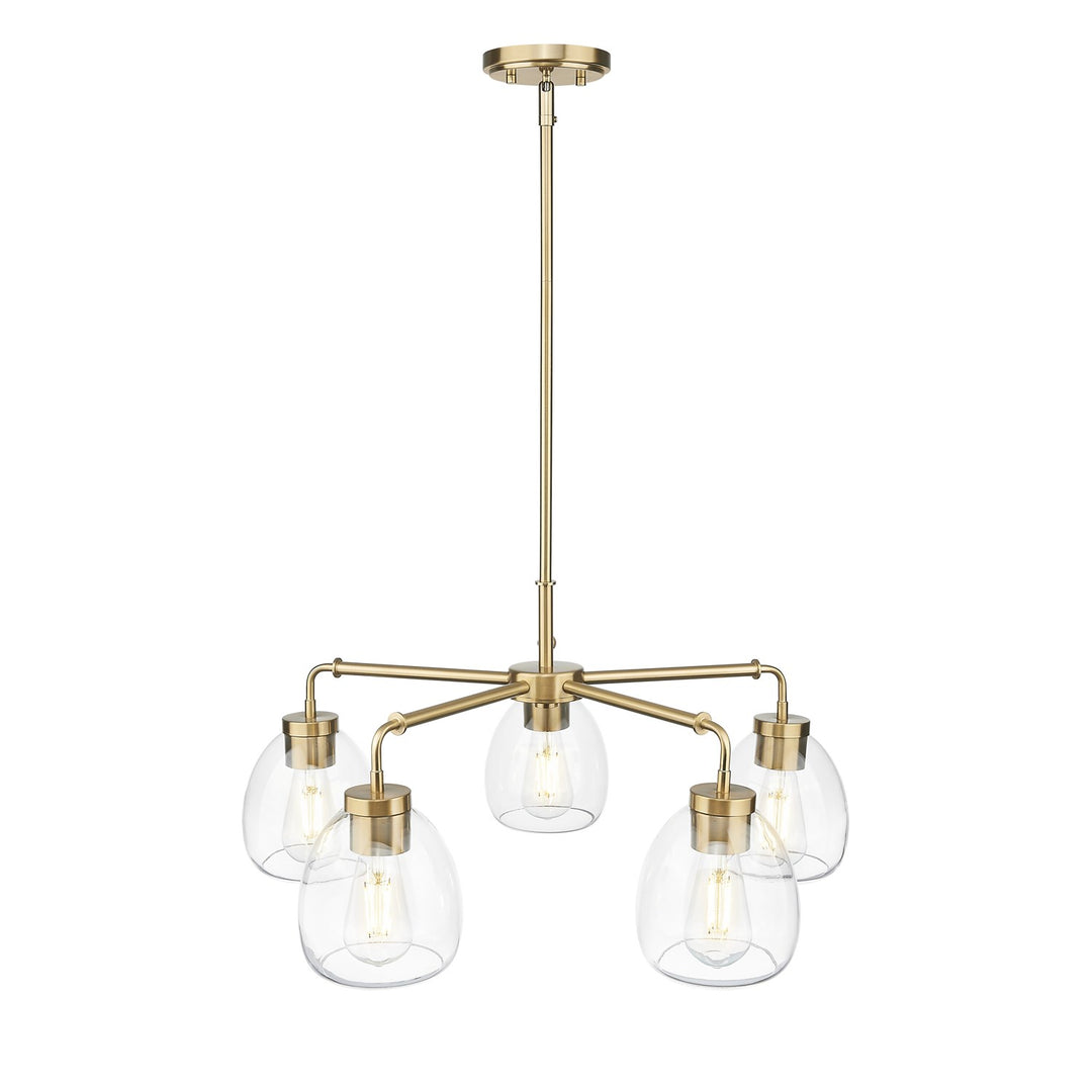 27 In. Brass 5-Light Chandelier With Clear Glass Globes