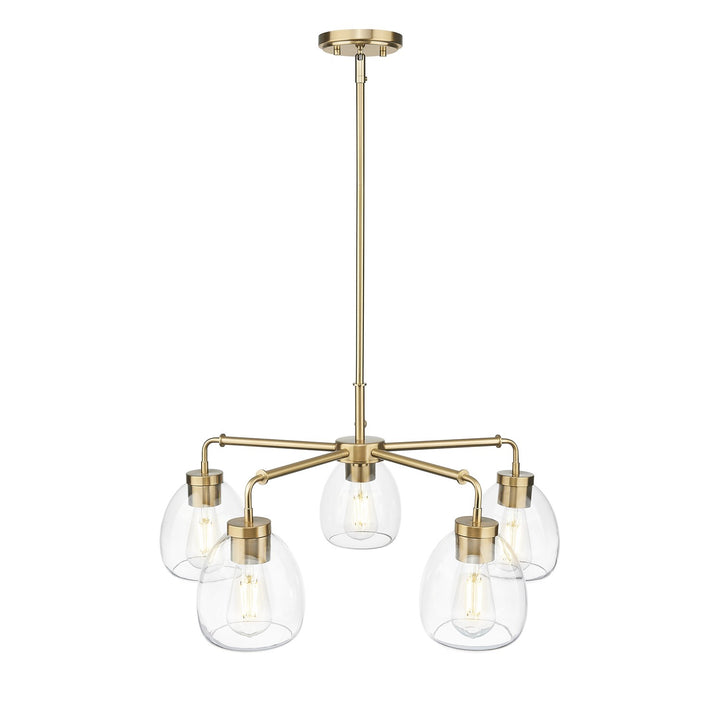 27 In. Brass 5-Light Chandelier With Clear Glass Globes