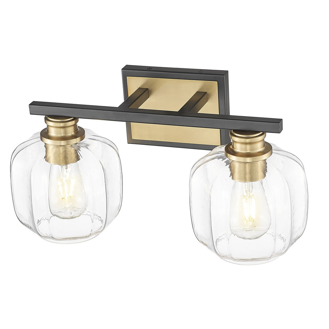 17.5 In. Matte Black And Brass 2-Light Vanity With Clear Glass Globes