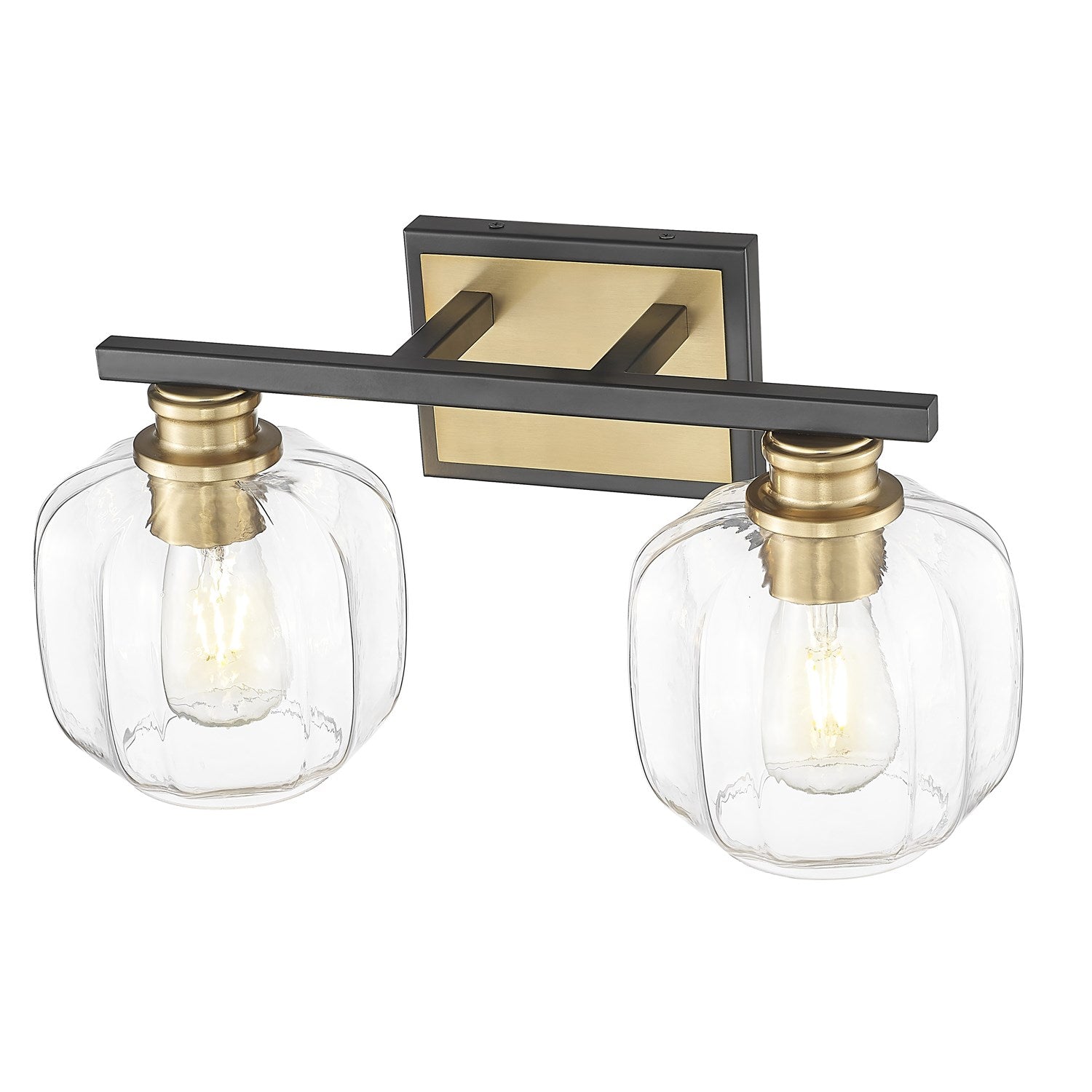 17.5 In. Matte Black And Brass 2-Light Vanity With Clear Glass Globes