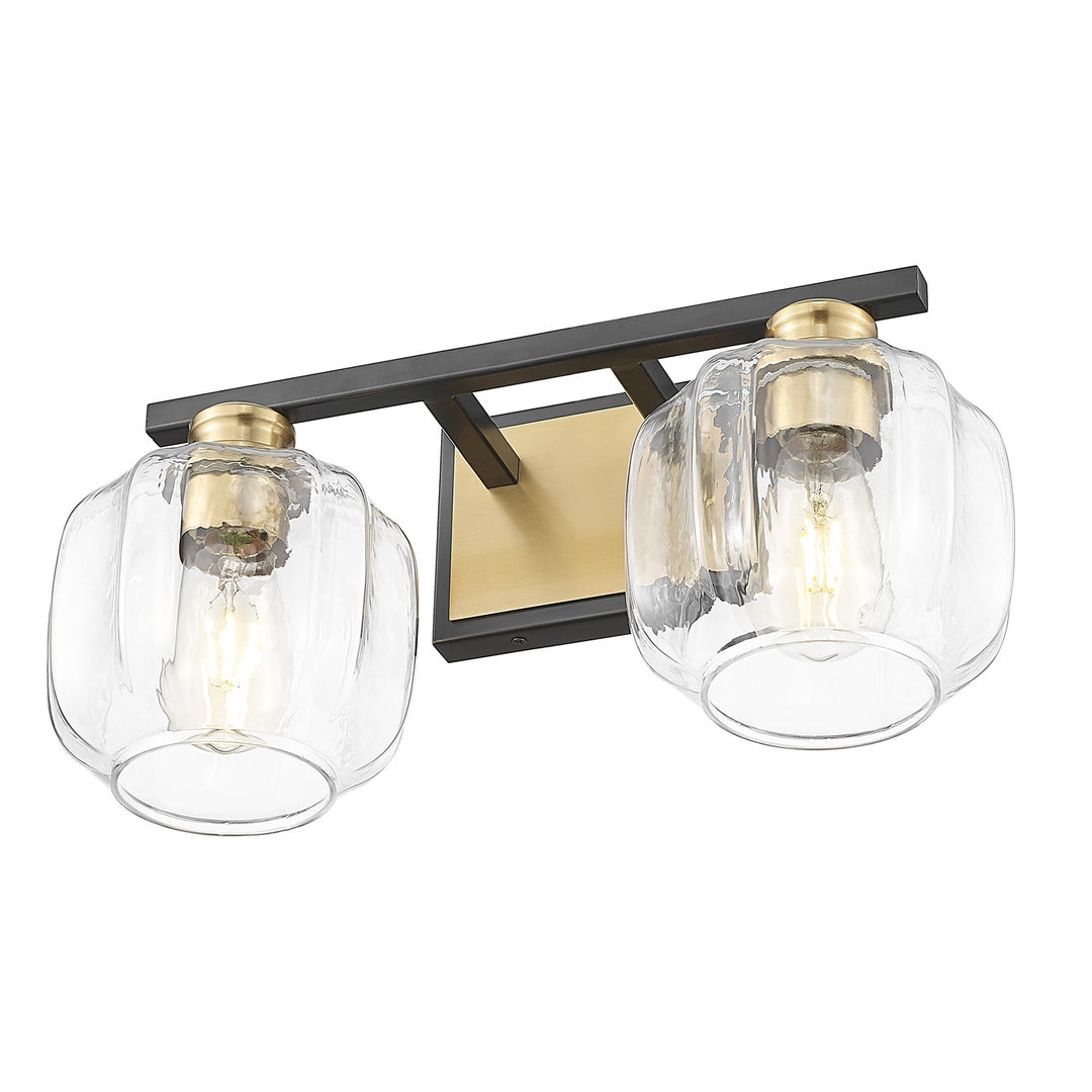 17.5 In. Matte Black And Brass 2-Light Vanity With Clear Glass Globes