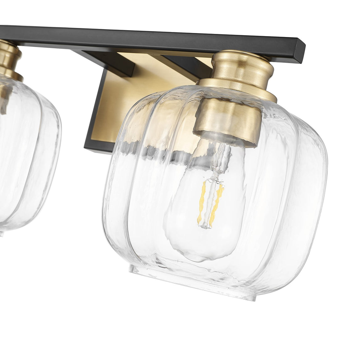17.5 In. Matte Black And Brass 2-Light Vanity With Clear Glass Globes