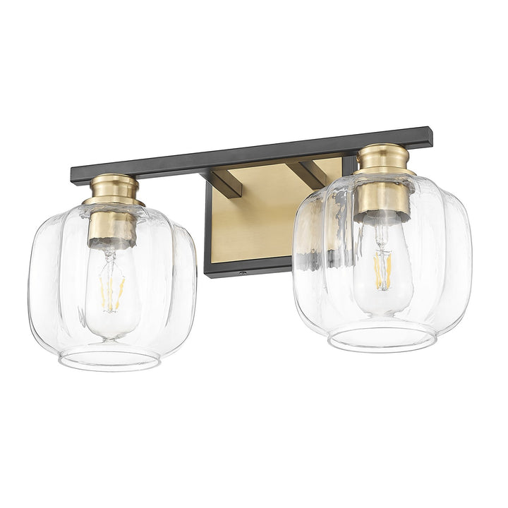 17.5 In. Matte Black And Brass 2-Light Vanity With Clear Glass Globes