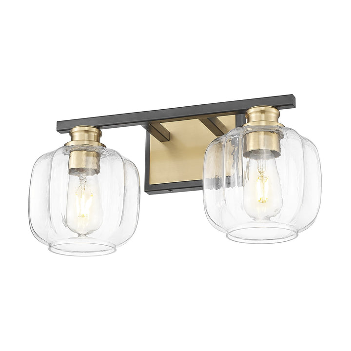 17.5 In. Matte Black And Brass 2-Light Vanity With Clear Glass Globes