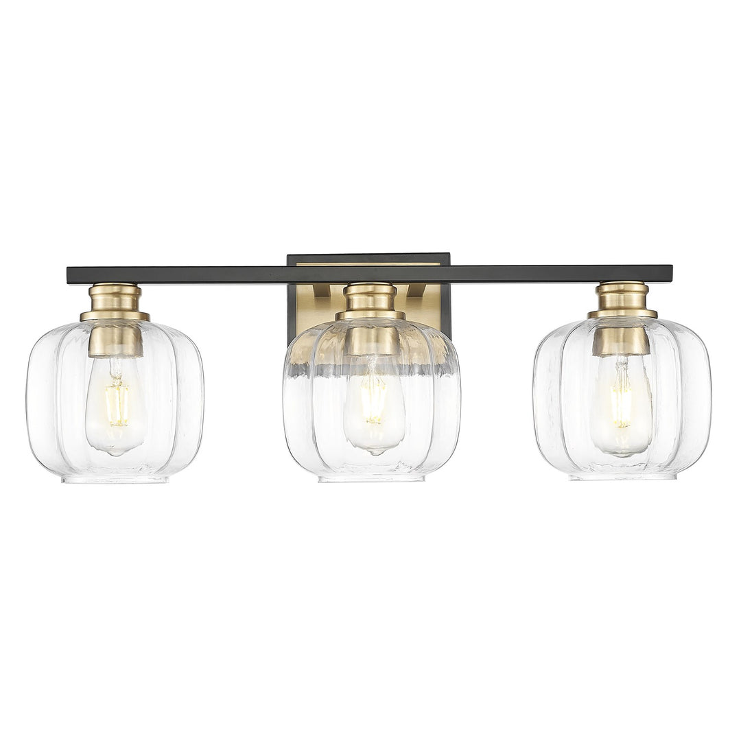 25 In. Matte Black And Brass 3-Light Vanity With Clear Glass Globes by Acclaim Lighting
