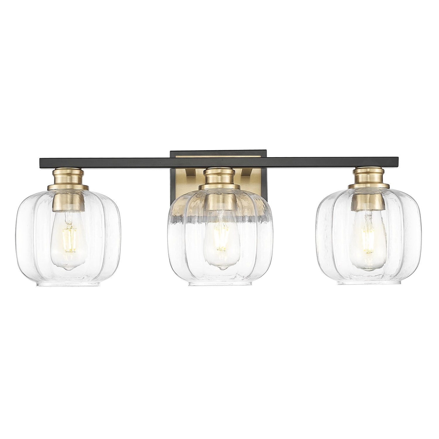25 In. Matte Black And Brass 3-Light Vanity With Clear Glass Globes by Acclaim Lighting