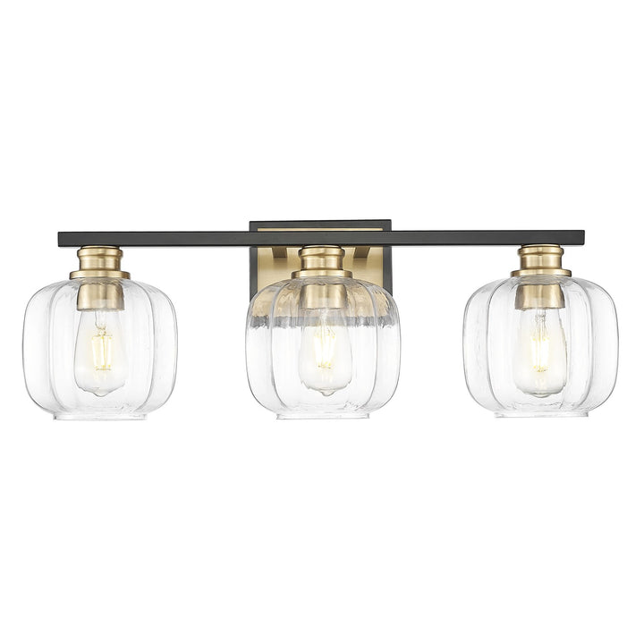 25 In. Matte Black And Brass 3-Light Vanity With Clear Glass Globes by Acclaim Lighting