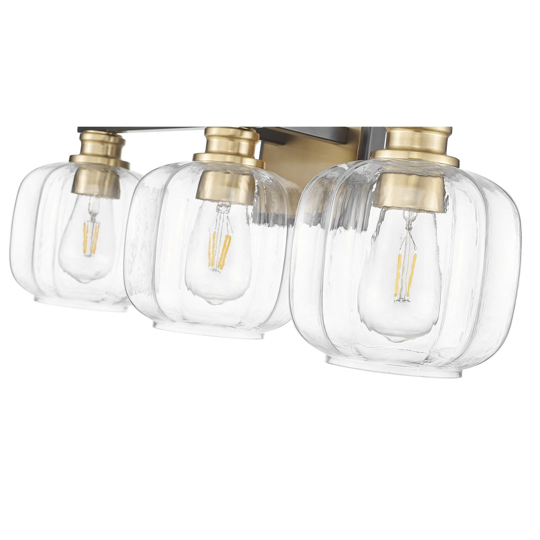 25 In. Matte Black And Brass 3-Light Vanity With Clear Glass Globes