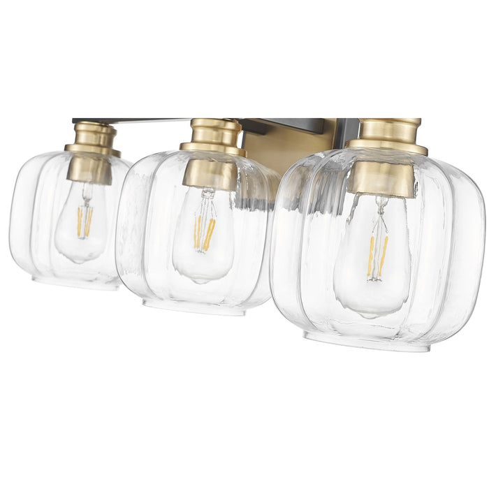 25 In. Matte Black And Brass 3-Light Vanity With Clear Glass Globes