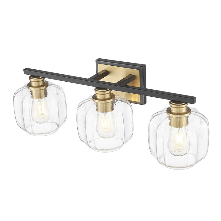 25 In. Matte Black And Brass 3-Light Vanity With Clear Glass Globes
