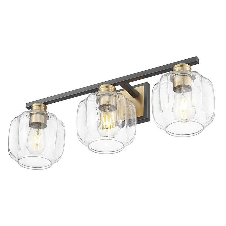 25 In. Matte Black And Brass 3-Light Vanity With Clear Glass Globes
