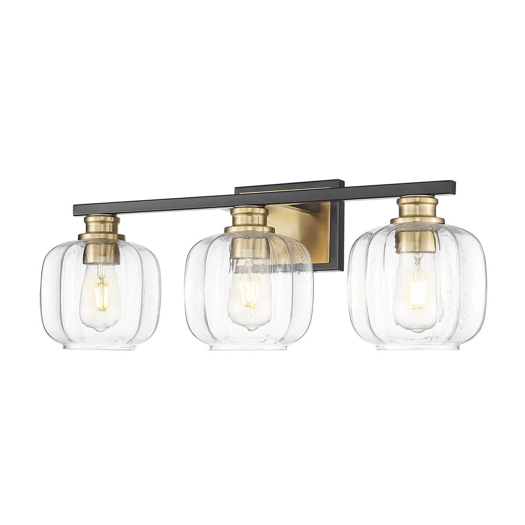 25 In. Matte Black And Brass 3-Light Vanity With Clear Glass Globes
