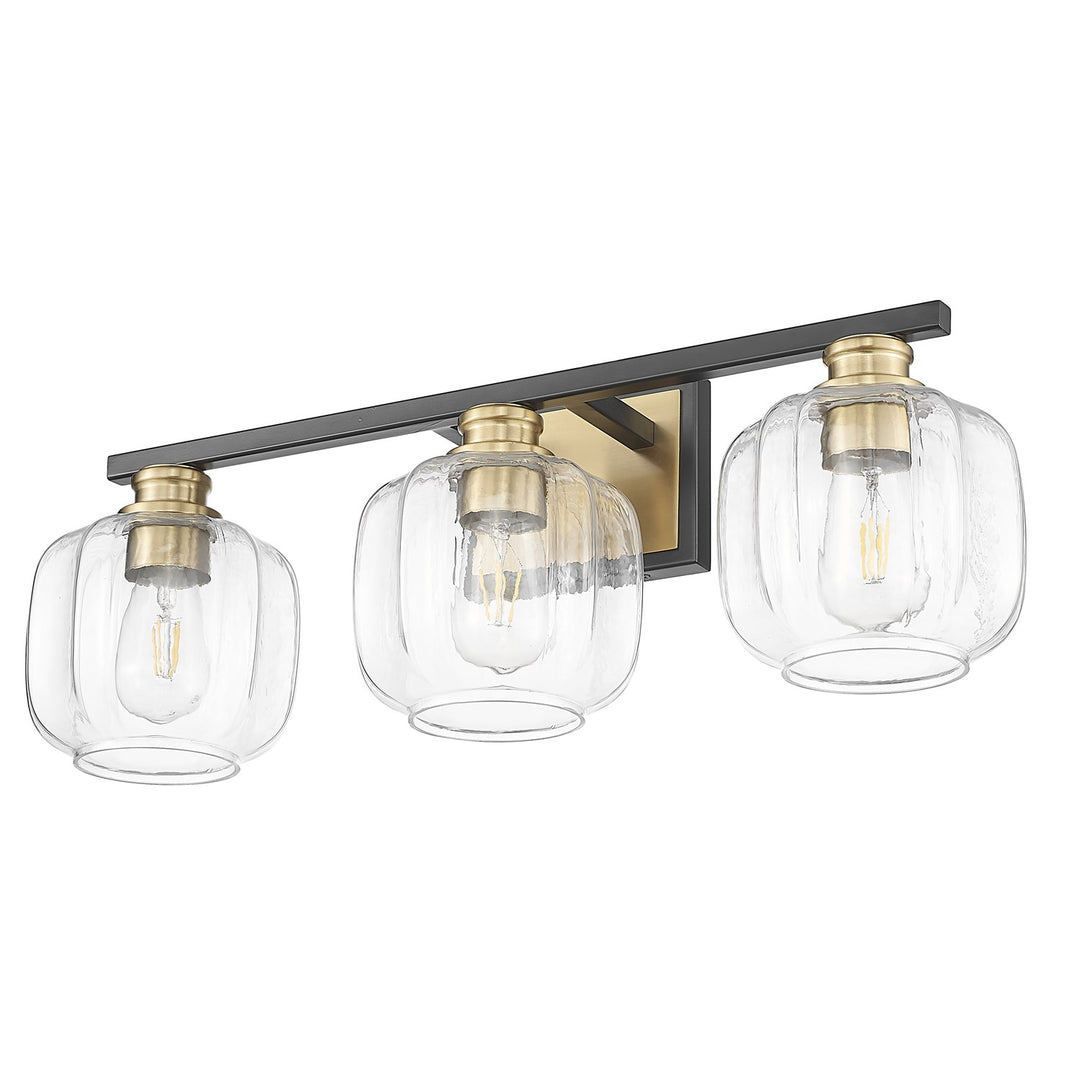 25 In. Matte Black And Brass 3-Light Vanity With Clear Glass Globes