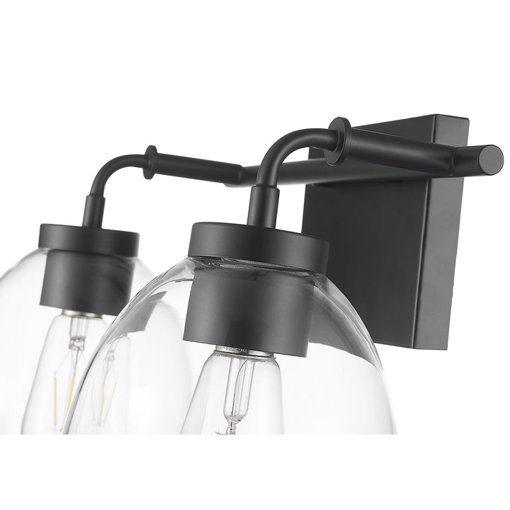 16 In. Matte Black 2-Light Vanity With Clear Glass Globes
