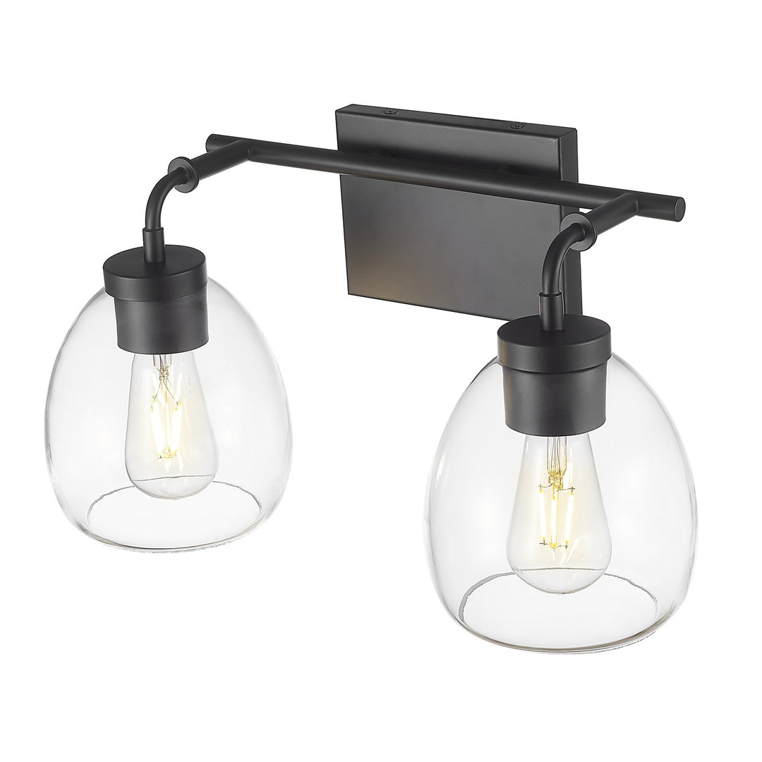 16 In. Matte Black 2-Light Vanity With Clear Glass Globes