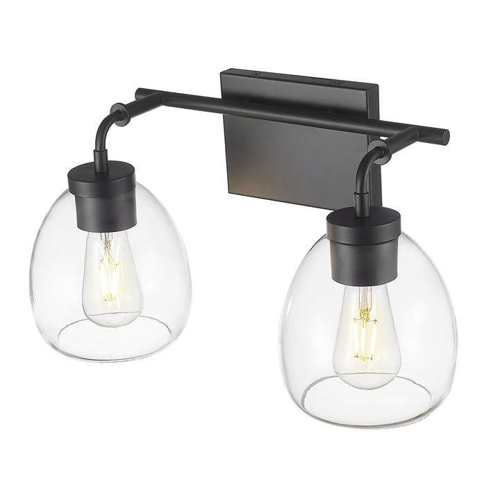 16 In. Matte Black 2-Light Vanity With Clear Glass Globes