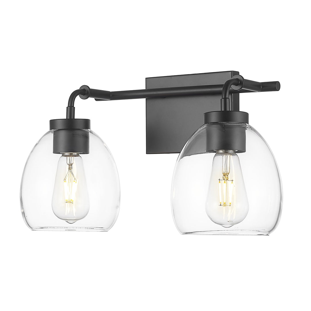 16 In. Matte Black 2-Light Vanity With Clear Glass Globes