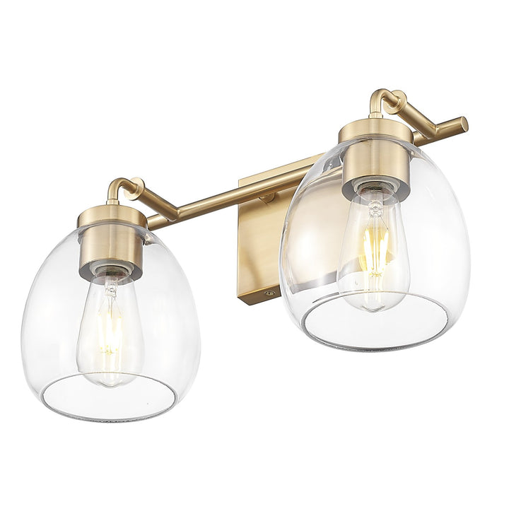 16 In. Brass 2-Light Vanity With Clear Glass Globes