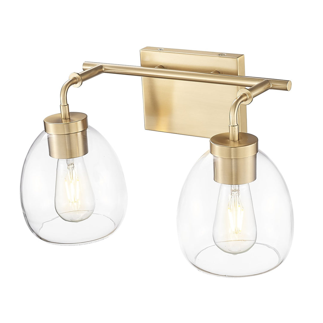 16 In. Brass 2-Light Vanity With Clear Glass Globes