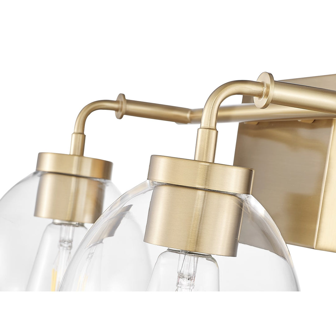 16 In. Brass 2-Light Vanity With Clear Glass Globes