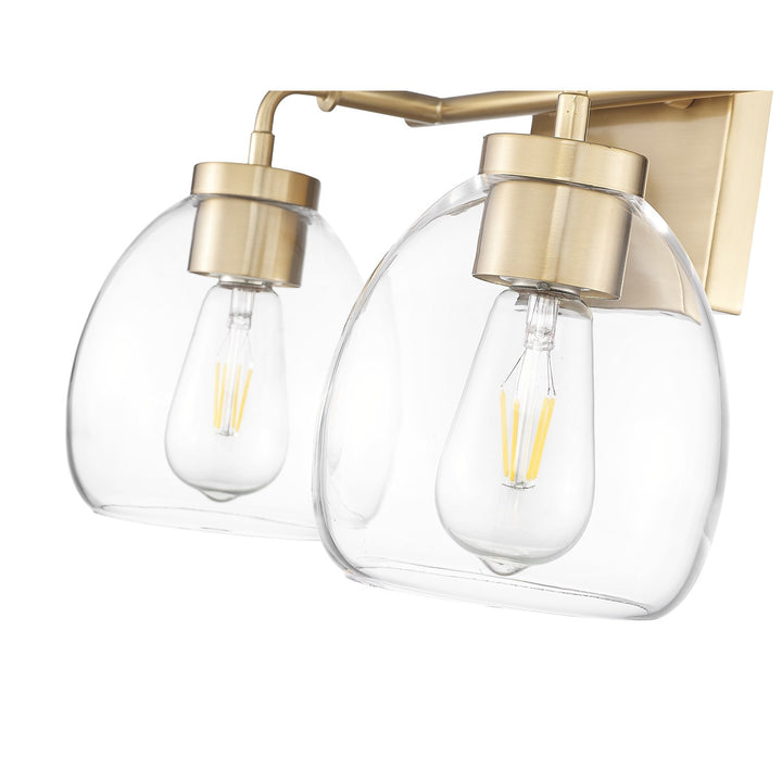 16 In. Brass 2-Light Vanity With Clear Glass Globes