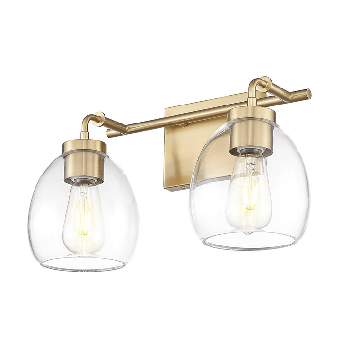 16 In. Brass 2-Light Vanity With Clear Glass Globes