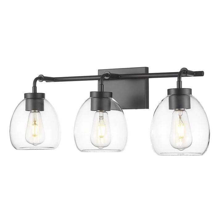 24 In. Matte Black 3-Light Vanity With Clear Glass Globes by Acclaim Lighting