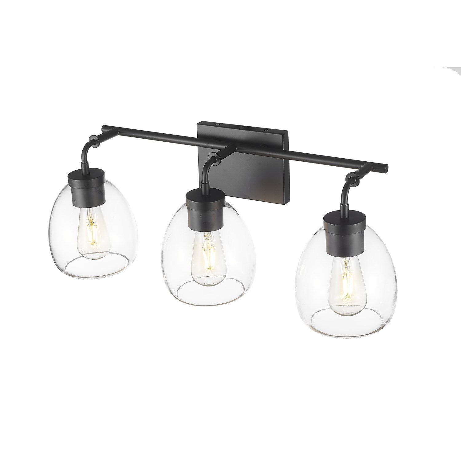 24 In. Matte Black 3-Light Vanity With Clear Glass Globes