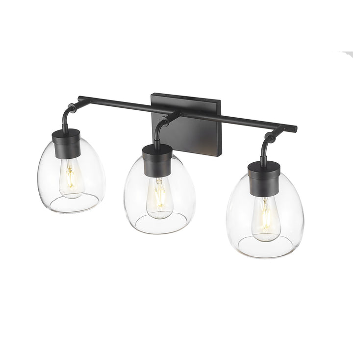 24 In. Matte Black 3-Light Vanity With Clear Glass Globes