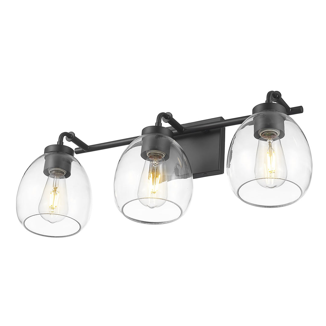24 In. Matte Black 3-Light Vanity With Clear Glass Globes