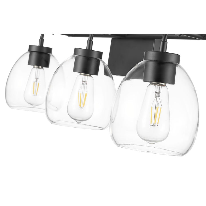 24 In. Matte Black 3-Light Vanity With Clear Glass Globes