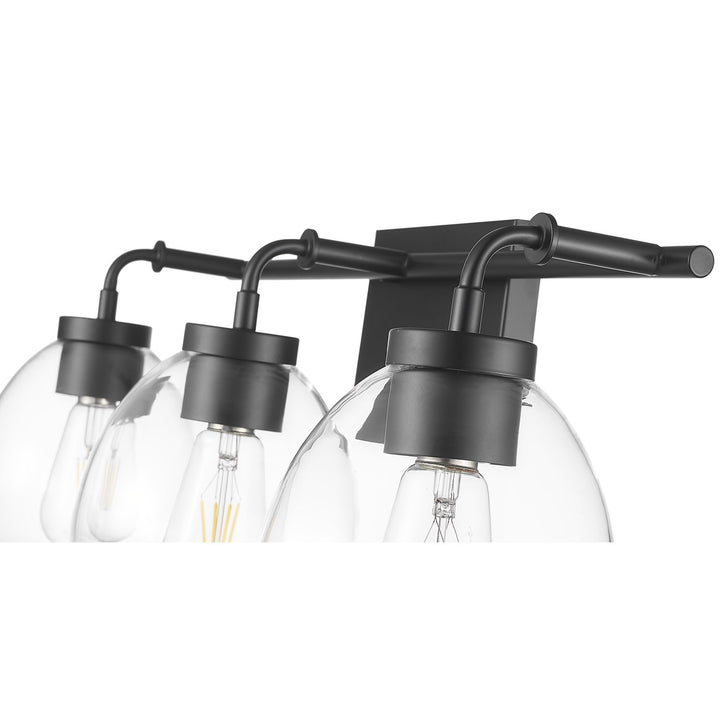 24 In. Matte Black 3-Light Vanity With Clear Glass Globes