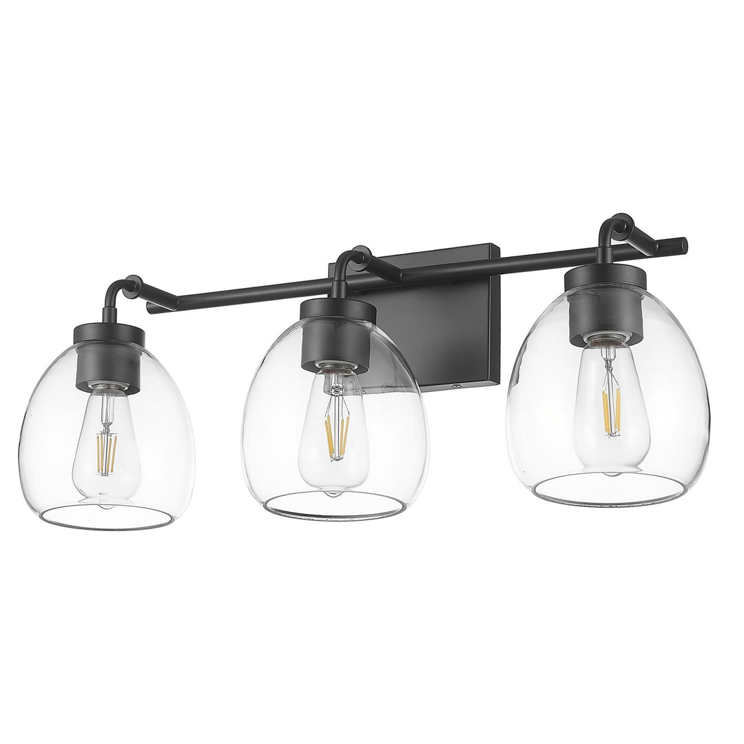 24 In. Matte Black 3-Light Vanity With Clear Glass Globes