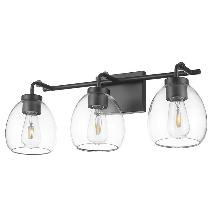 24 In. Matte Black 3-Light Vanity With Clear Glass Globes