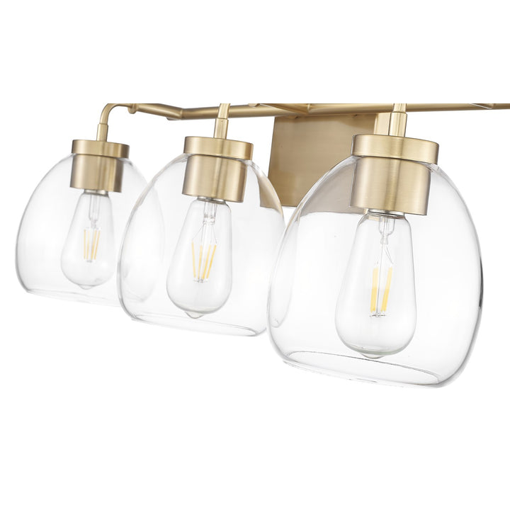 24 In. Brass 3-Light Vanity With Clear Glass Globes