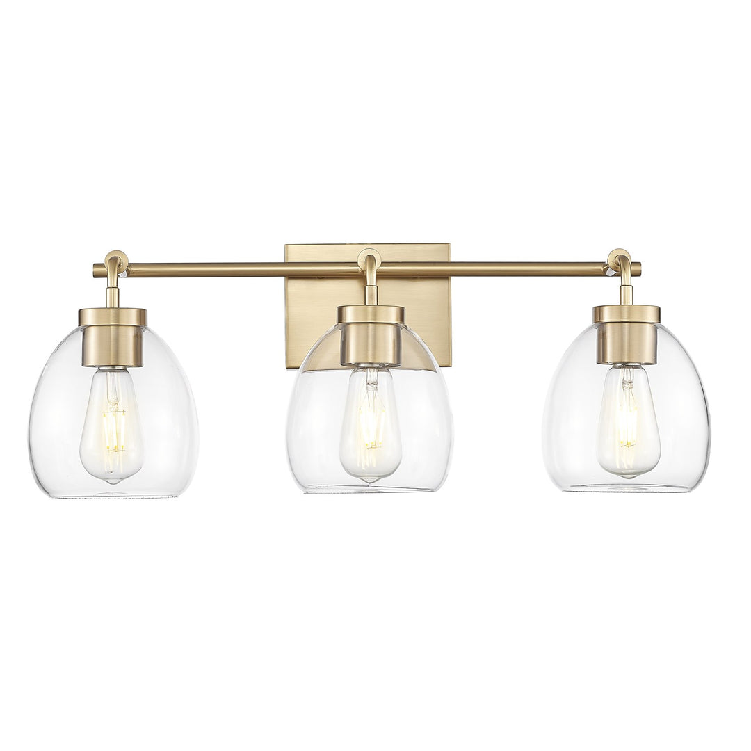24 In. Brass 3-Light Vanity With Clear Glass Globes