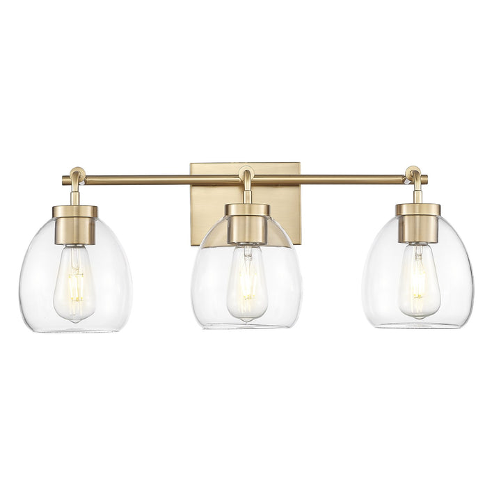 24 In. Brass 3-Light Vanity With Clear Glass Globes