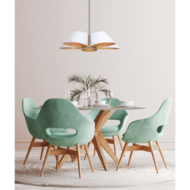 Chandelier In Matte White And Gold Finish